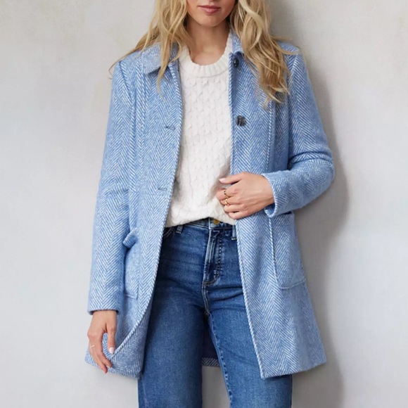 LC Lauren Conrad Jackets & Blazers - Lauren Conrad Women's Blue Herringbone Fall Coat